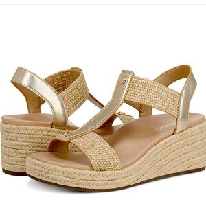Vionic Gold and Tan Wedge Sandals